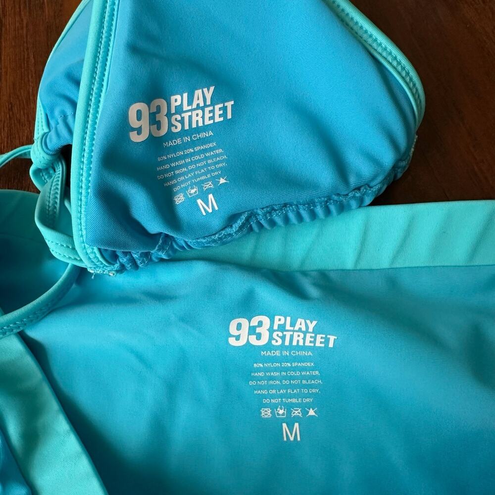 93 PLAY STREET Bikini Set Ocean Blue Triangle Top High Waist NWOT - Picture 7 of 10